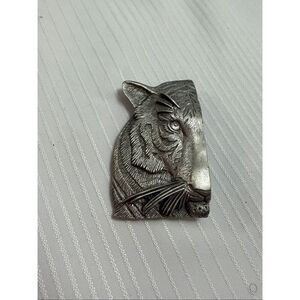 Vintage Pewter JJ Jonette Tiger Brooch Signed